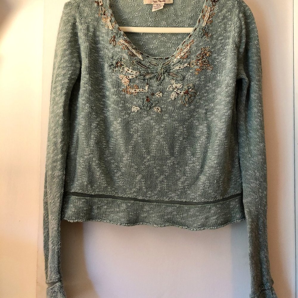 Free People Embroidered and Beaded Sweater